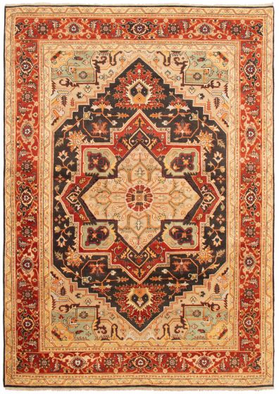 Bordered  Traditional Black Area rug 10x14 Indian Hand-knotted 362098