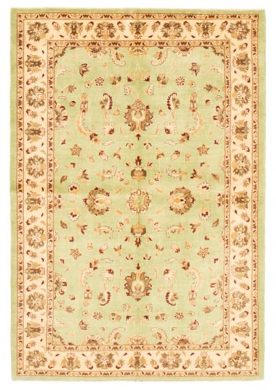 Bordered  Traditional Green Area rug 6x9 Afghan Hand-knotted 369279