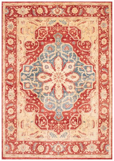 Bordered  Traditional Red Area rug 10x14 Afghan Hand-knotted 374801