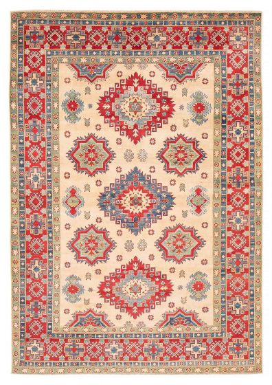 Bordered  Traditional Ivory Area rug Unique Afghan Hand-knotted 376778