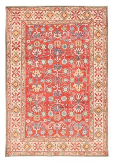 Bordered  Traditional Red Area rug Unique Afghan Hand-knotted 378598