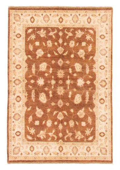Bordered  Traditional Brown Area rug 4x6 Pakistani Hand-knotted 379347