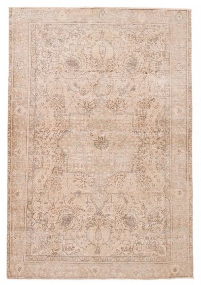 Bordered  Vintage/Distressed Ivory Area rug 6x9 Turkish Hand-knotted 386575