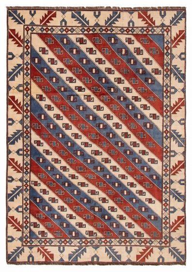 Stripes  Tribal Ivory Area rug 6x9 Turkish Hand-knotted 392831