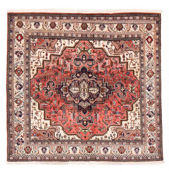 Bordered  Traditional Red Area rug Square Persian Hand-knotted 382250