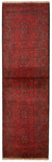 Bordered  Tribal Red Runner rug 10-ft-runner Afghan Hand-knotted 329224
