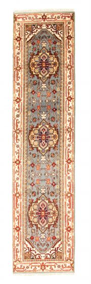 Bordered  Traditional Blue Runner rug 10-ft-runner Indian Hand-knotted 344367