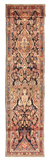Bordered  Tribal Black Runner rug 17-ft-runner Persian Hand-knotted 352618