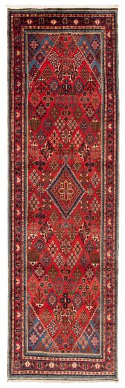 Bordered  Traditional Red Runner rug 12-ft-runner Persian Hand-knotted 353316