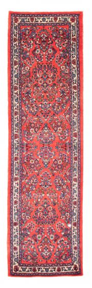 Bordered  Traditional Red Runner rug 9-ft-runner Persian Hand-knotted 385639