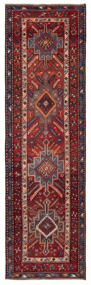 Bordered  Tribal Red Runner rug 13-ft-runner Turkish Hand-knotted 389619