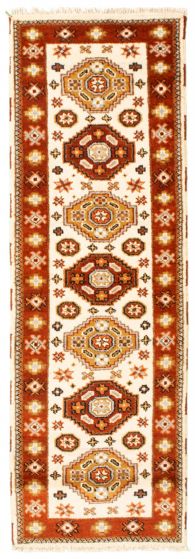 Bordered  Traditional Ivory Runner rug 8-ft-runner Indian Hand-knotted 347343