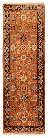 Bordered  Traditional Brown Runner rug 8-ft-runner Indian Hand-knotted 352408