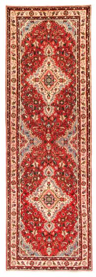 Bordered  Traditional Red Runner rug 10-ft-runner Persian Hand-knotted 352526