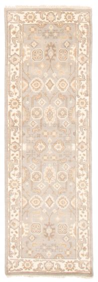 Bordered  Traditional Grey Runner rug 8-ft-runner Indian Hand-knotted 362177