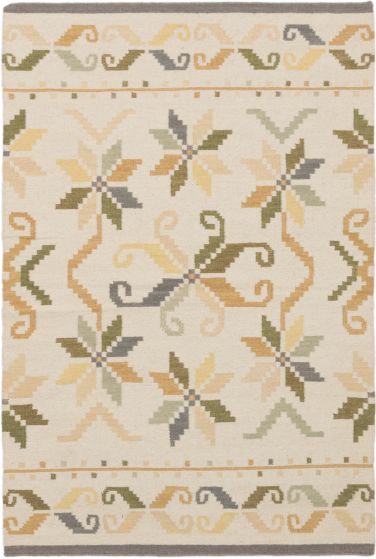 Transitional Ivory Area rug 5x8 Turkish Flat-weave 243828