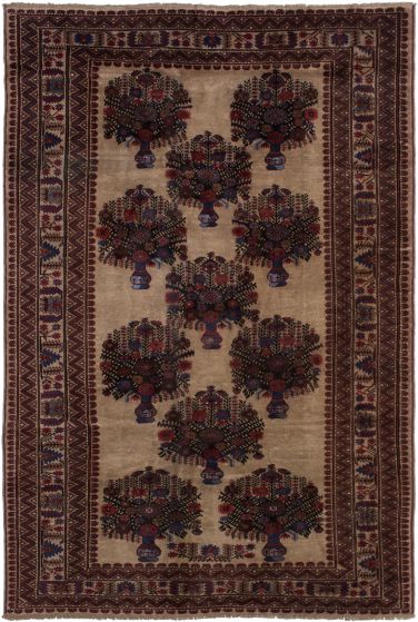 Bordered  Tribal Brown Area rug 6x9 Afghan Hand-knotted 284790