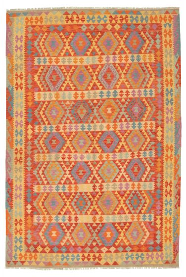 Bordered  Geometric Red Area rug 6x9 Turkish Flat-weave 316310