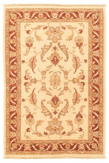Bordered  Traditional Ivory Area rug 3x5 Afghan Hand-knotted 318075
