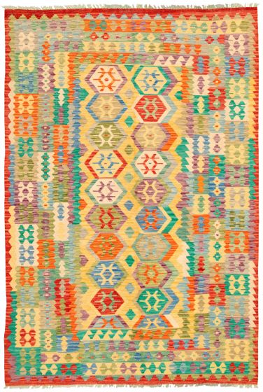 Bordered  Geometric Multi Area rug 6x9 Turkish Flat-weave 329862