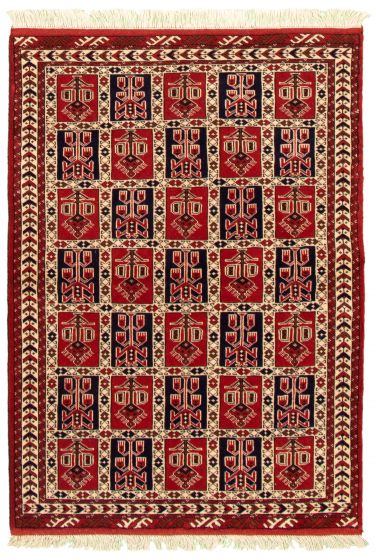 Bordered  Tribal Red Area rug 3x5 Turkmenistan Hand-knotted 332676