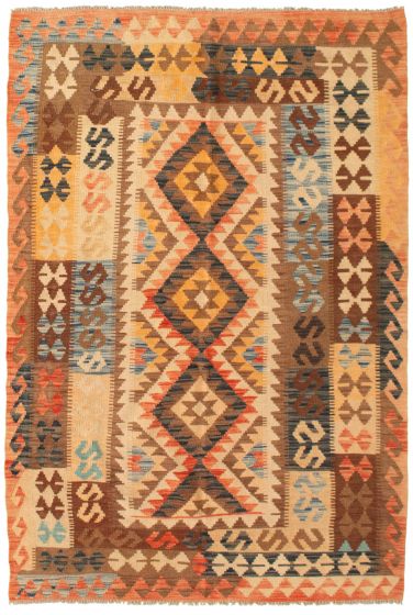 Bordered  Tribal Multi Area rug 4x6 Turkish Flat-weave 346339