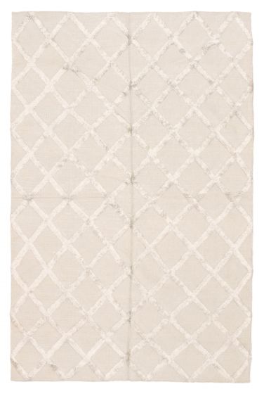 Carved  Transitional Grey Area rug 5x8 Indian Flat-Weave 349257