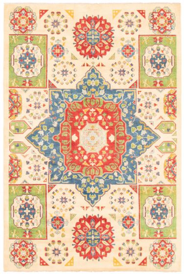 Geometric  Traditional Ivory Area rug 6x9 Afghan Hand-knotted 360319