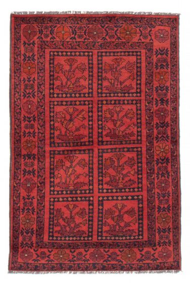 Bordered  Traditional Red Area rug 3x5 Afghan Hand-knotted 386014