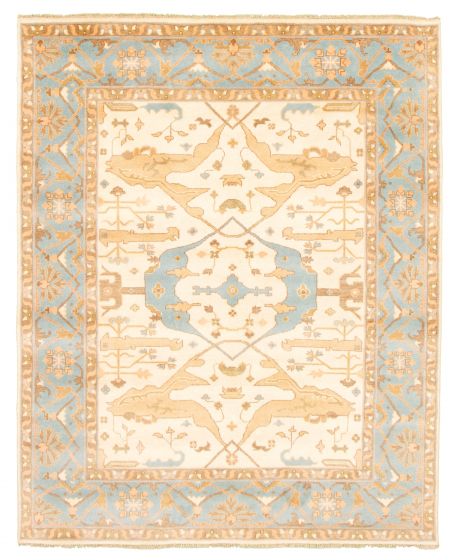 Bordered  Traditional Ivory Area rug 6x9 Indian Hand-knotted 344892