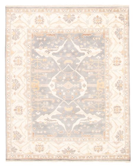 Bordered  Traditional Grey Area rug 6x9 Indian Hand-knotted 369632