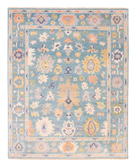 Bordered  Transitional Green Area rug 6x9 Indian Hand-knotted 377689