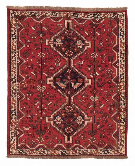 Bordered  Traditional Red Area rug 4x6 Persian Hand-knotted 383518