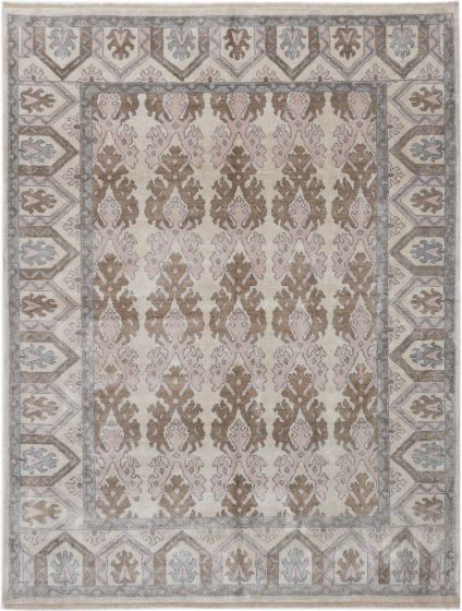 Floral  Transitional Ivory Area rug 6x9 Indian Hand-knotted 242690