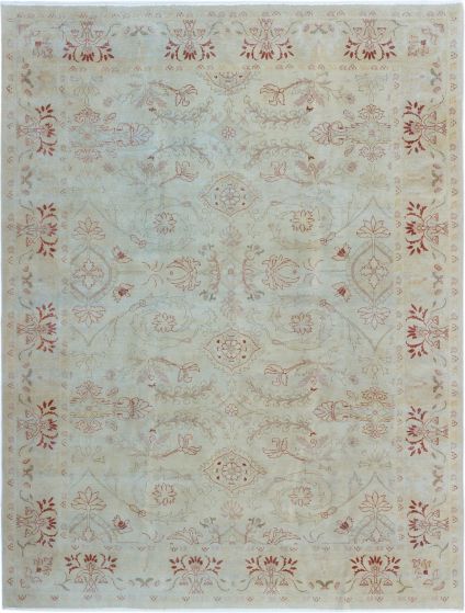 Bordered  Traditional Ivory Area rug 6x9 Turkish Hand-knotted 280813