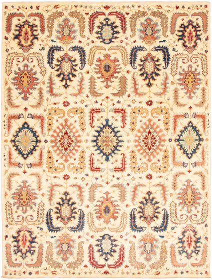 Floral  Transitional Ivory Area rug 9x12 Afghan Hand-knotted 319519