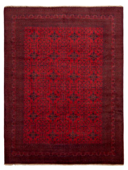 Bordered  Tribal Red Area rug 9x12 Afghan Hand-knotted 329614