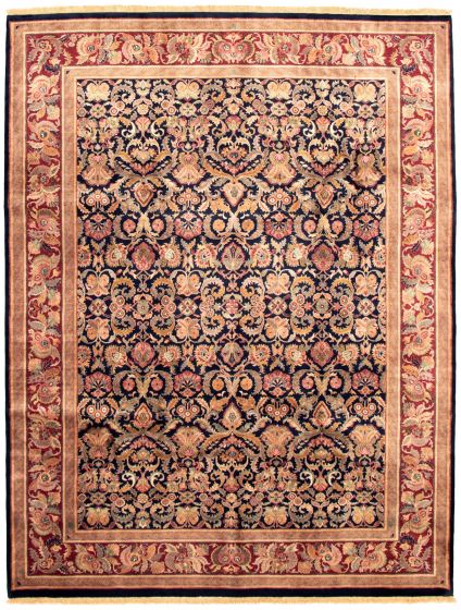 Bordered  Traditional Blue Area rug 9x12 Indian Hand-knotted 335428