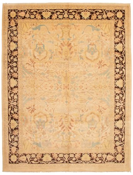 Bordered  Traditional Ivory Area rug 9x12 Pakistani Hand-knotted 338134