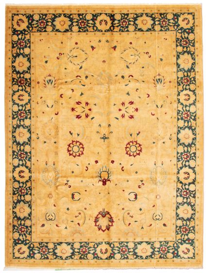 Bordered  Traditional Ivory Area rug 10x14 Pakistani Hand-knotted 338267