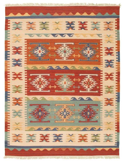 Flat-weaves & Kilims  Traditional Ivory Area rug 5x8 Turkish Flat-weave 339393