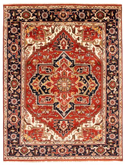 Bordered  Traditional Red Area rug 9x12 Indian Hand-knotted 344082