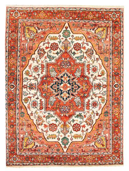 Bordered  Traditional Ivory Area rug 9x12 Indian Hand-knotted 344174