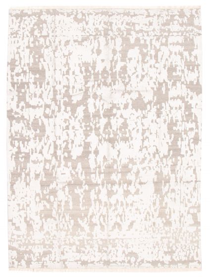 Carved  Contemporary Grey Area rug 9x12 Indian Hand-knotted 362703