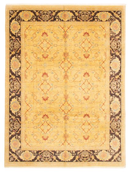 Bordered  Traditional Yellow Area rug 9x12 Pakistani Hand-knotted 362946
