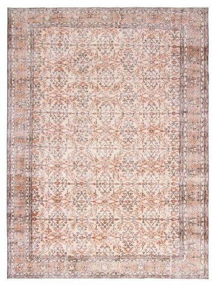Bordered  Vintage Ivory Area rug 6x9 Turkish Hand-knotted 364199