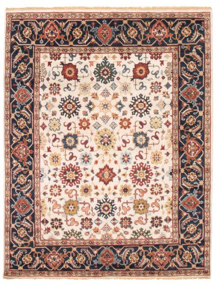 Bordered  Traditional Ivory Area rug 6x9 Indian Hand-knotted 370066