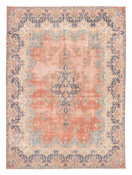 Bordered  Vintage/Distressed Brown Area rug 9x12 Turkish Hand-knotted 378108