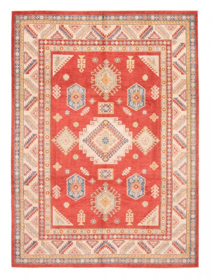 Bordered  Geometric Red Area rug 8x10 Afghan Hand-knotted 378601