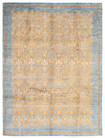 Bordered  Transitional Blue Area rug 9x12 Pakistani Hand-knotted 378882